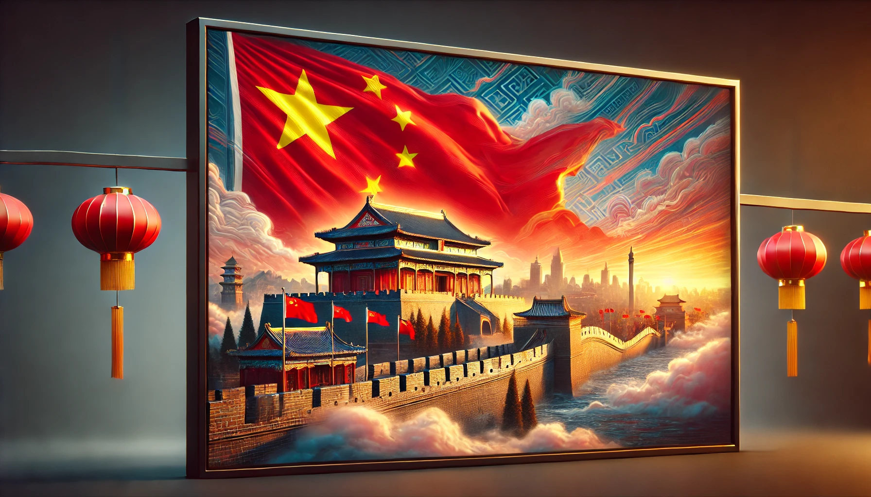 DALL·E 2024-08-20 14.20.41 - A realistic image representing China. The scene should include iconic elements such as the Great Wall of China, the Forbidden City, and the Chinese fl.webp